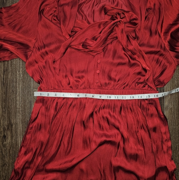 J.Crew Red Long Sleeve Tie Neck Midi Dress | Size L | Elegant Satin Look - Picture 11 of 15